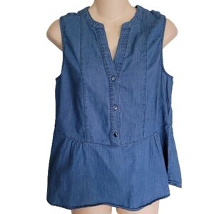 Old Navy Blue Cotton Denim Button Down Peplum Sleeveless Top Size Women's Small